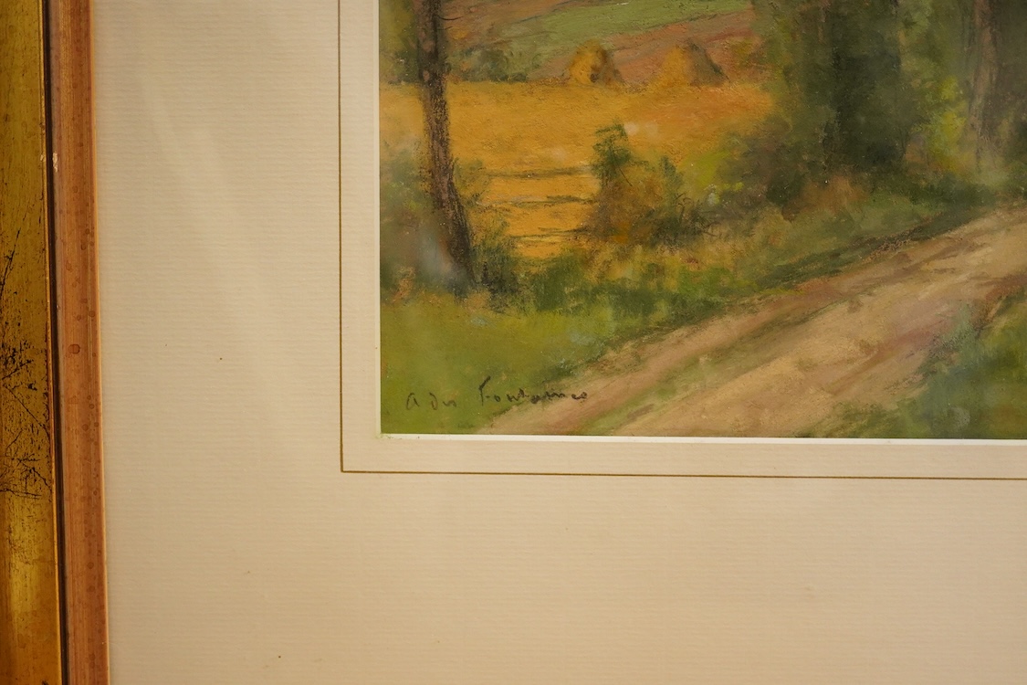 André des Fontaines (1869-1910), A river scene with figures, signed lower left, pastels, 36 x 53cm